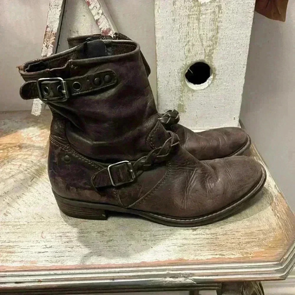 Paul Green Womens Biker boots Brown leather Size 8 - Picture 1 of 7